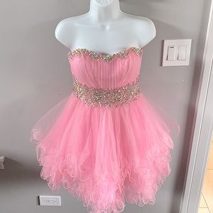 Strapless Pink Beaded Tulle Mini Dress